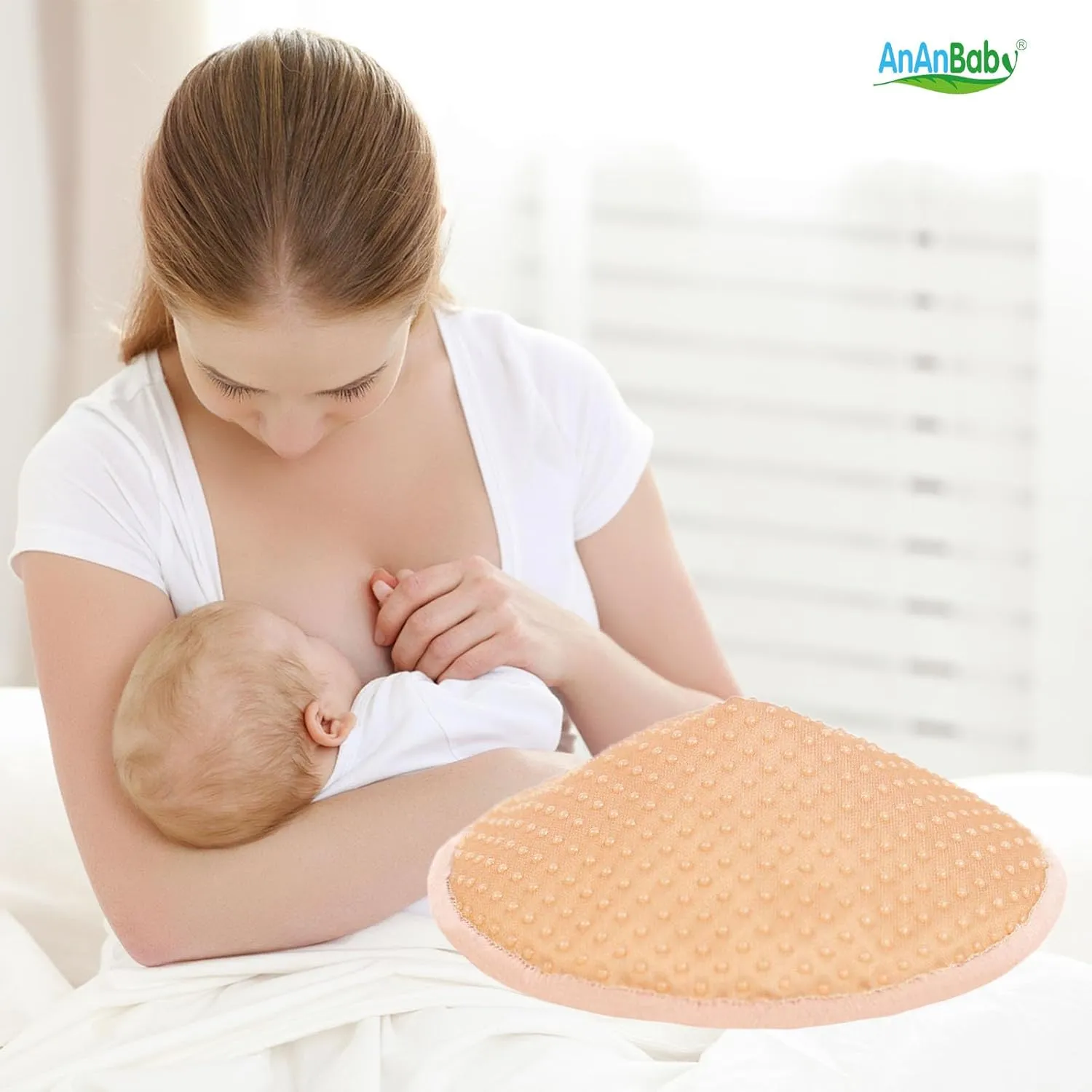 Organic Bamboo Nursing Breast Pads - 10-Pack Reusable Non-Slip Nipple Pads for Breastfeeding New Moms Postpartum Essentials (4.7inch) with Washing Bags and Handbags（Large，Flesh）