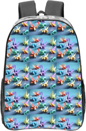 Origami Multicolor Papercraft Cranes Print Large Clear PVC Backpack Men Women Suitable Bag Stadium Event Outdoor Sport Travel