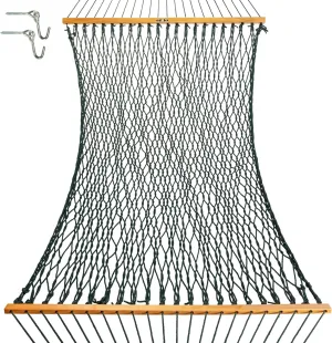 Original Pawleys Island 13DCG Large Green DURACORD Rope Hammock with Free Extension Chains & Tree Hooks, Handcrafted in The USA, Accommodates 2 People, 450 LB Weight Capacity, 13 ft. x 55 in.