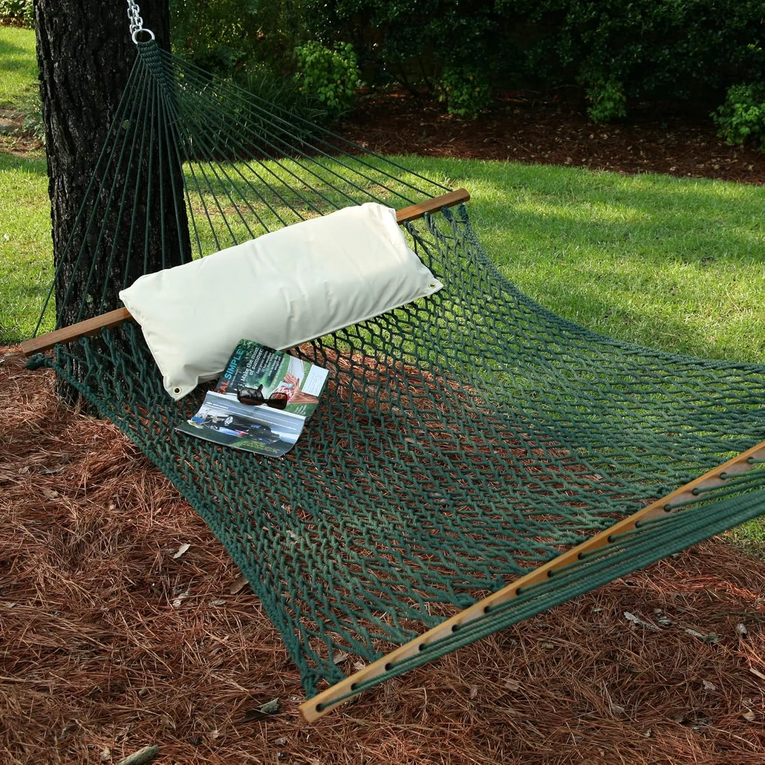 Original Pawleys Island 13DCG Large Green DURACORD Rope Hammock with Free Extension Chains & Tree Hooks, Handcrafted in The USA, Accommodates 2 People, 450 LB Weight Capacity, 13 ft. x 55 in.