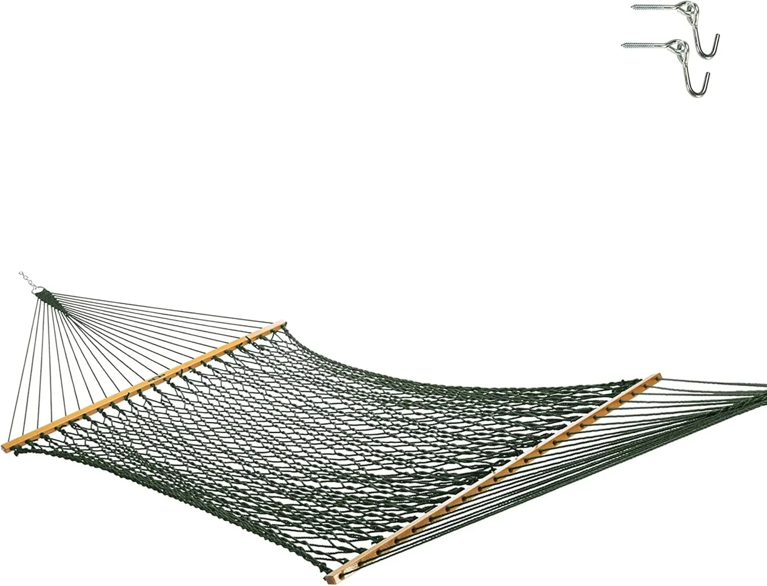Original Pawleys Island 13DCG Large Green DURACORD Rope Hammock with Free Extension Chains & Tree Hooks, Handcrafted in The USA, Accommodates 2 People, 450 LB Weight Capacity, 13 ft. x 55 in.