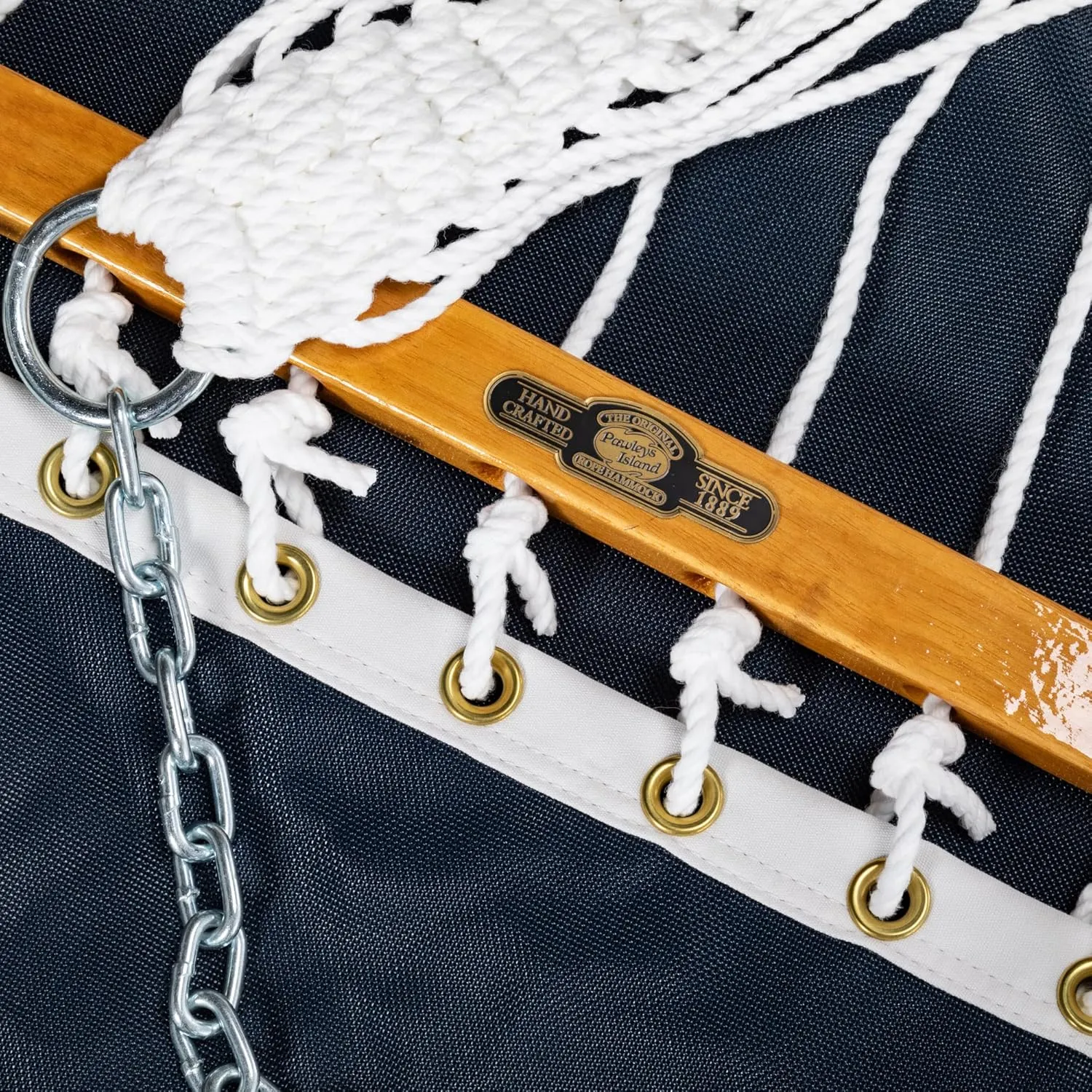 Original Pawleys Island Large Way Navy Sunbrella Quick Dry Hammock with Free Extension Chains & Tree Hooks, Handcrafted in The USA, 400 LB Weight Capacity, 13 ft. x 55 in.