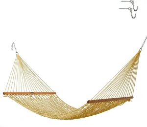 Original Pawleys Island Single Tan DURACORD Rope Hammock with Free Extension Chains & Tree Hooks, Handcrafted in The USA, Accommodates 1 Person, 450 LB Weight Capacity, 12 ft. x 50 in.