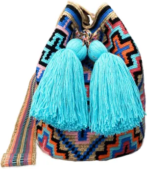 Original Wayuu Mochila Bag For Women, Colombian boho bags, Handmade With Big Nice-Looking Tassels (Multicolor 10 - Medium, Medium)