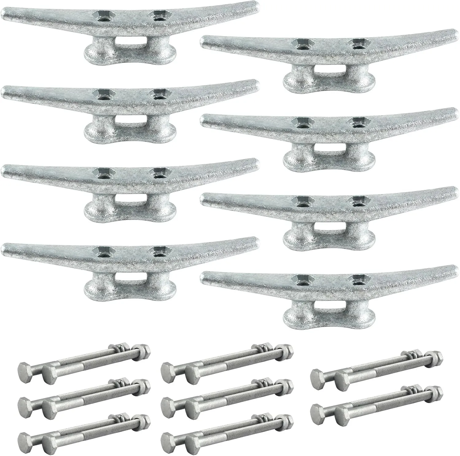 ORLANG 6 Inch/8 Inch/10 Inch Dock Cleat, Hot Dipped Galvanized Cast Iron Boat Cleats with Hardware, Rope Cleat Boat Dock Cleat for Boat Docks, Decks or Nautical Decor (2/4/6/8 Pack)