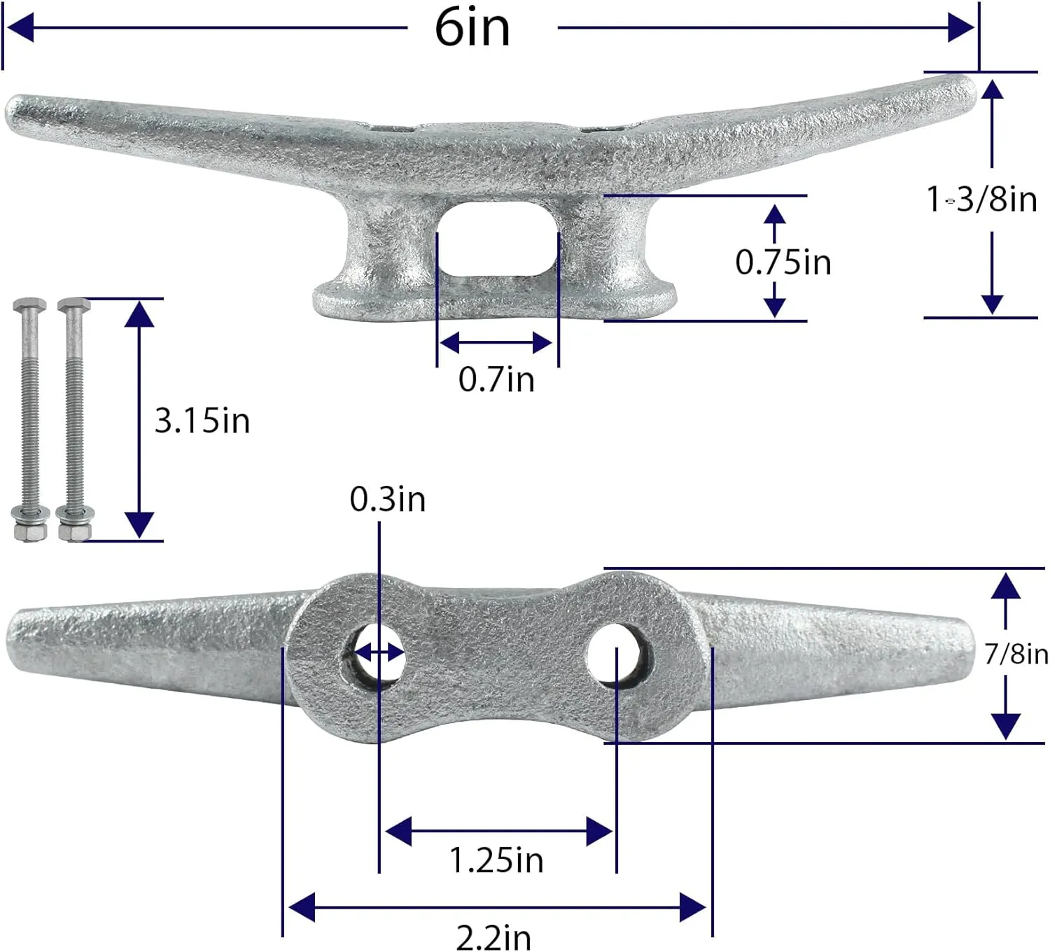ORLANG 6 Inch/8 Inch/10 Inch Dock Cleat, Hot Dipped Galvanized Cast Iron Boat Cleats with Hardware, Rope Cleat Boat Dock Cleat for Boat Docks, Decks or Nautical Decor (2/4/6/8 Pack)