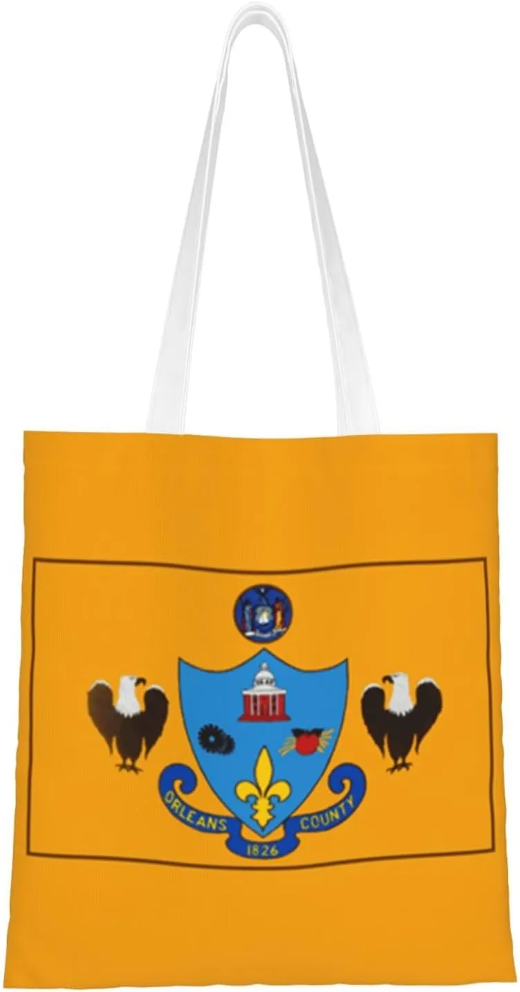 Orleans County Flag Tote Bag for Women Canvas Shopping Bags Reusable Beach Bag Grocery Bags Tote Shoulder Bag Gift Bags