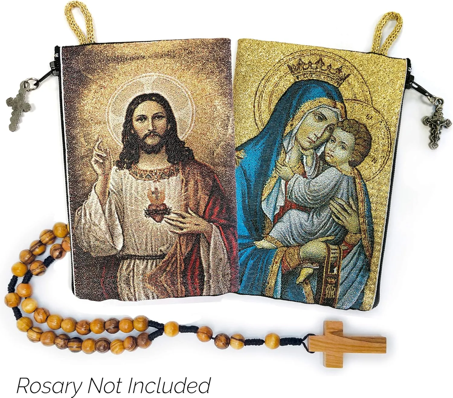 Our Lady of Mount Carmel & Sacred Heart of Jesus, Bulk Catholic Icon Coin Purses, Small Fabric Zipper Pouch, Women's Travel Wallet for Phone, & Change, Clutch Purse for Rosaries & Religious Trinkets