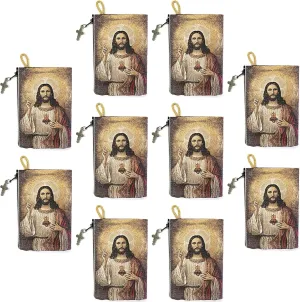 Our Lady of Mount Carmel & Sacred Heart of Jesus, Bulk Catholic Icon Coin Purses, Small Fabric Zipper Pouch, Women's Travel Wallet for Phone, & Change, Clutch Purse for Rosaries & Religious Trinkets