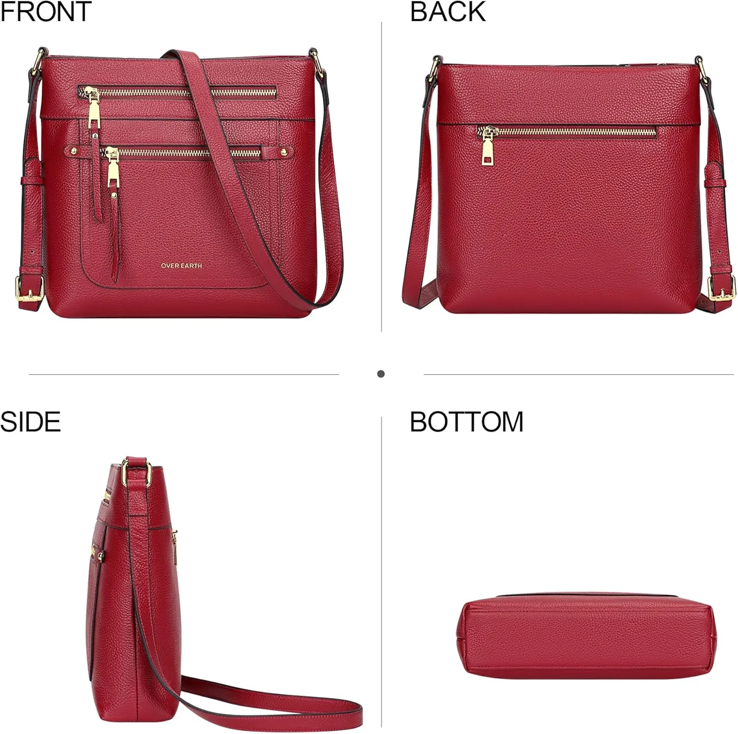 Over Earth Crossbody Bags for Women Leather Purses for Ladies with Multiple Pockets