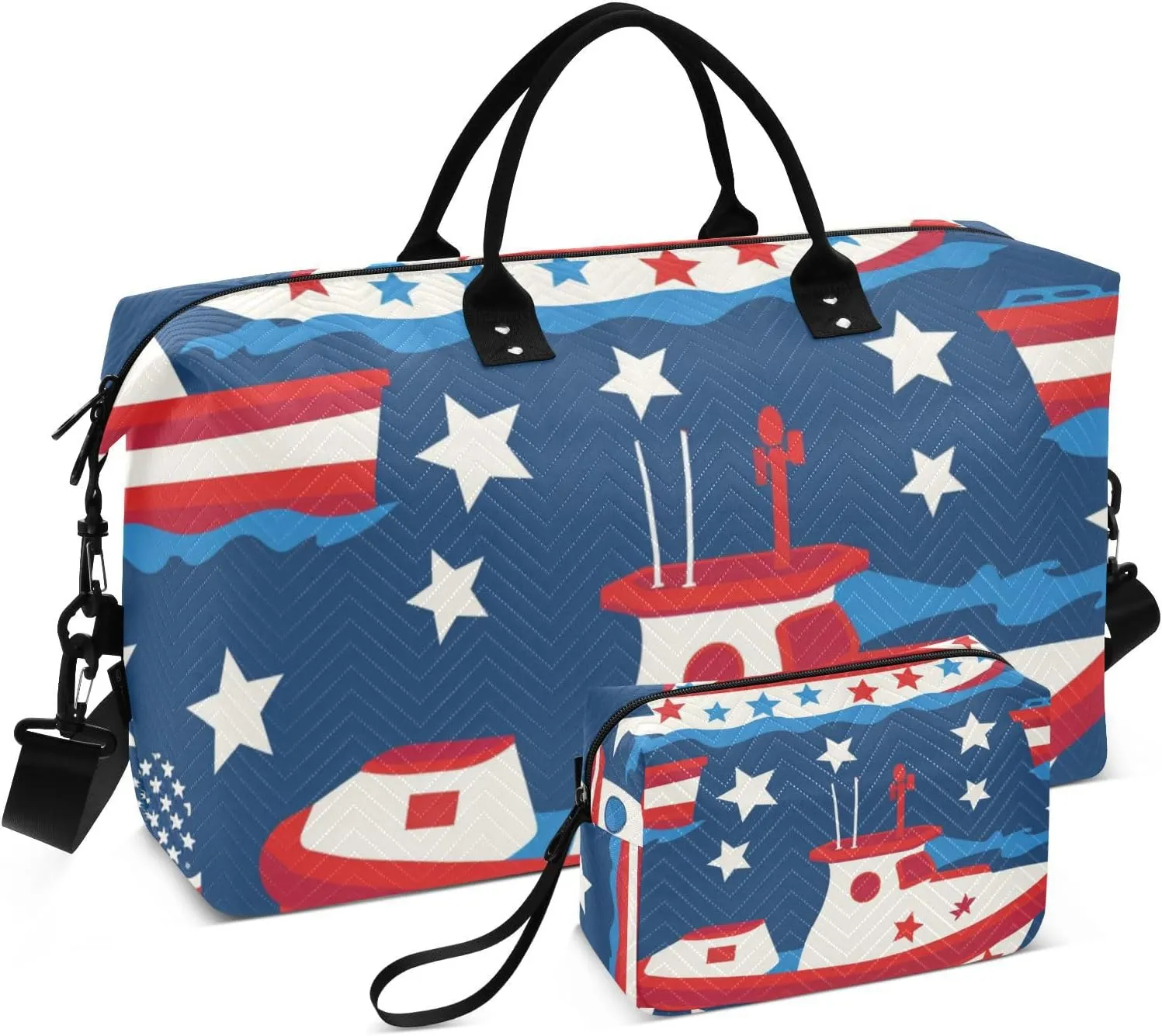 Overnight Travel Duffel Bag Overnight Weekender Bags Travel Tote Gym Bag with Toiletry Bag for Sports Waterproof Boat 4th Of July Independence Day