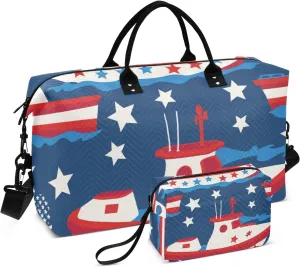 Overnight Travel Duffel Bag Overnight Weekender Bags Travel Tote Gym Bag with Toiletry Bag for Sports Waterproof Boat 4th Of July Independence Day