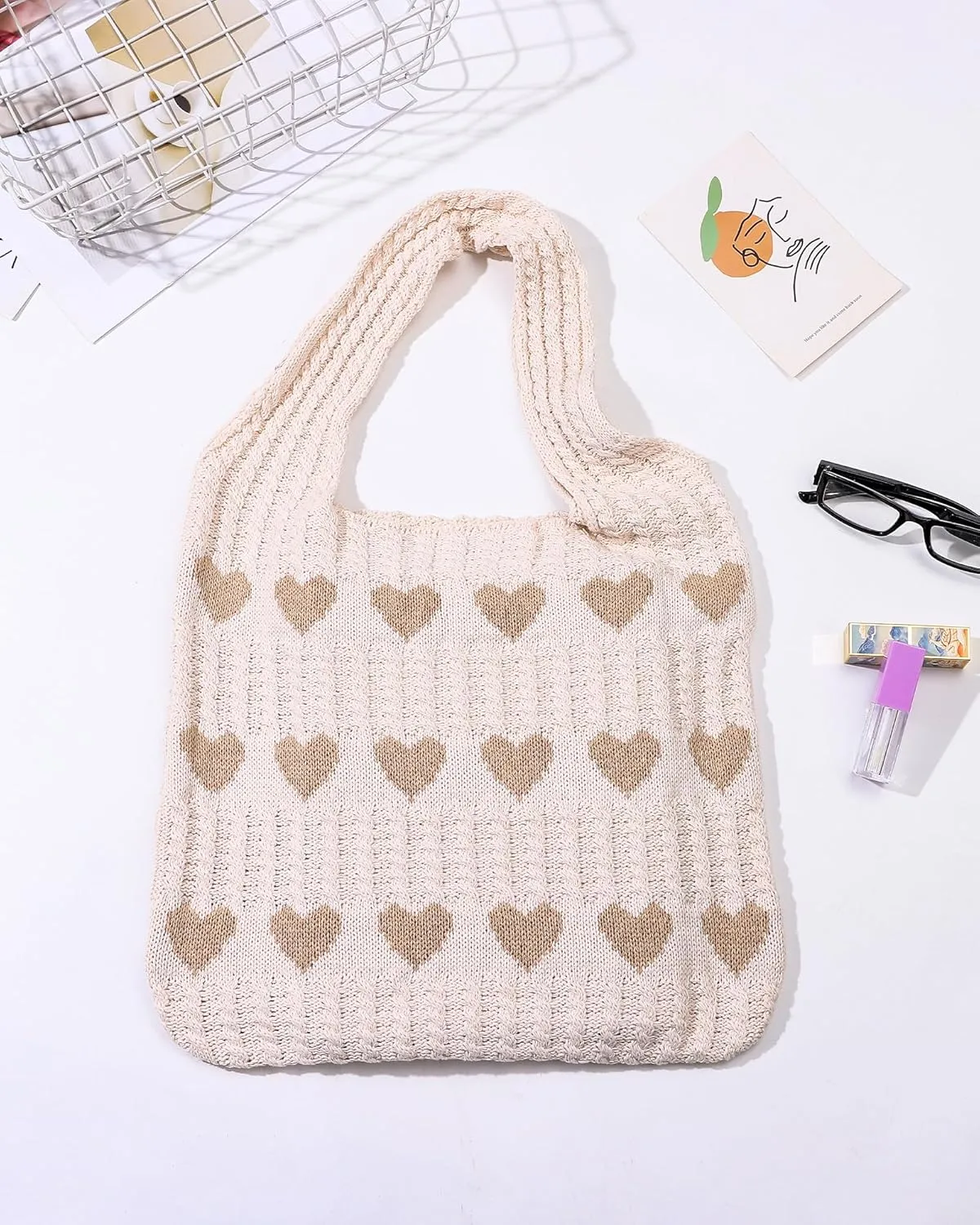 Ovida Crochet Tote Bag Mesh Beach Bag Fairycore Hobo Fairy Grunge Aesthetic Shoulder Bag Y2k Purse for Women Girls
