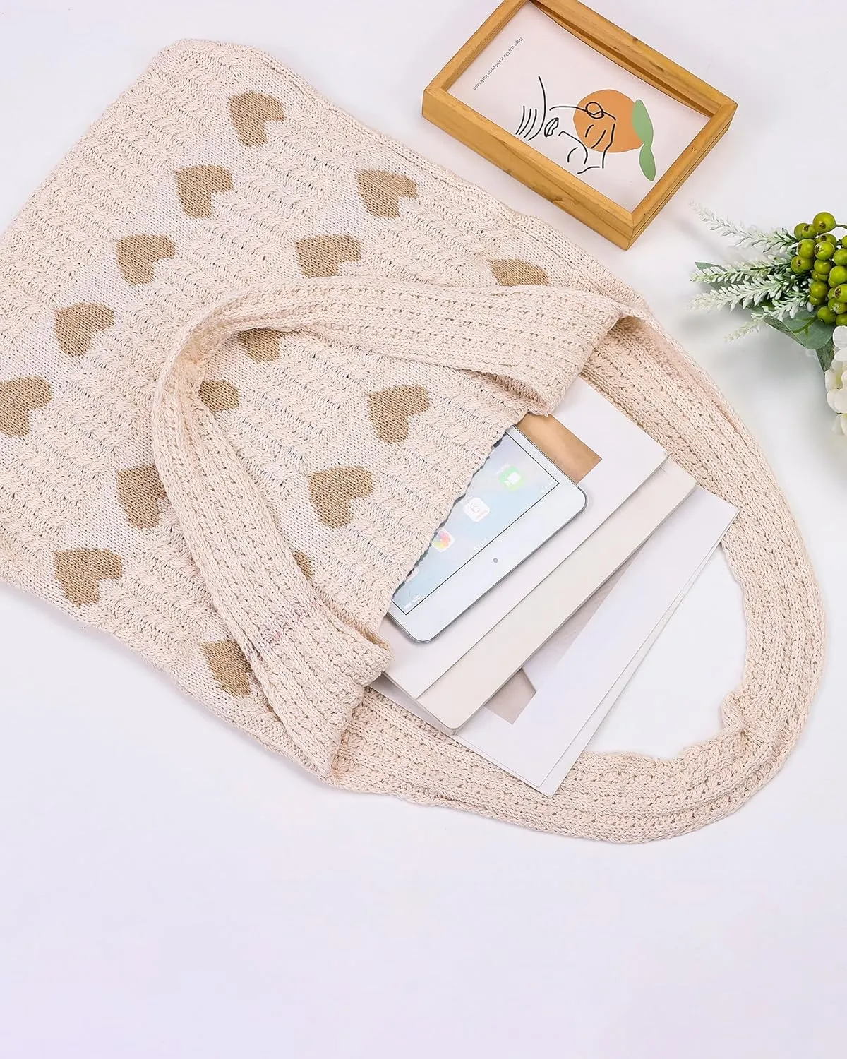 Ovida Crochet Tote Bag Mesh Beach Bag Fairycore Hobo Fairy Grunge Aesthetic Shoulder Bag Y2k Purse for Women Girls