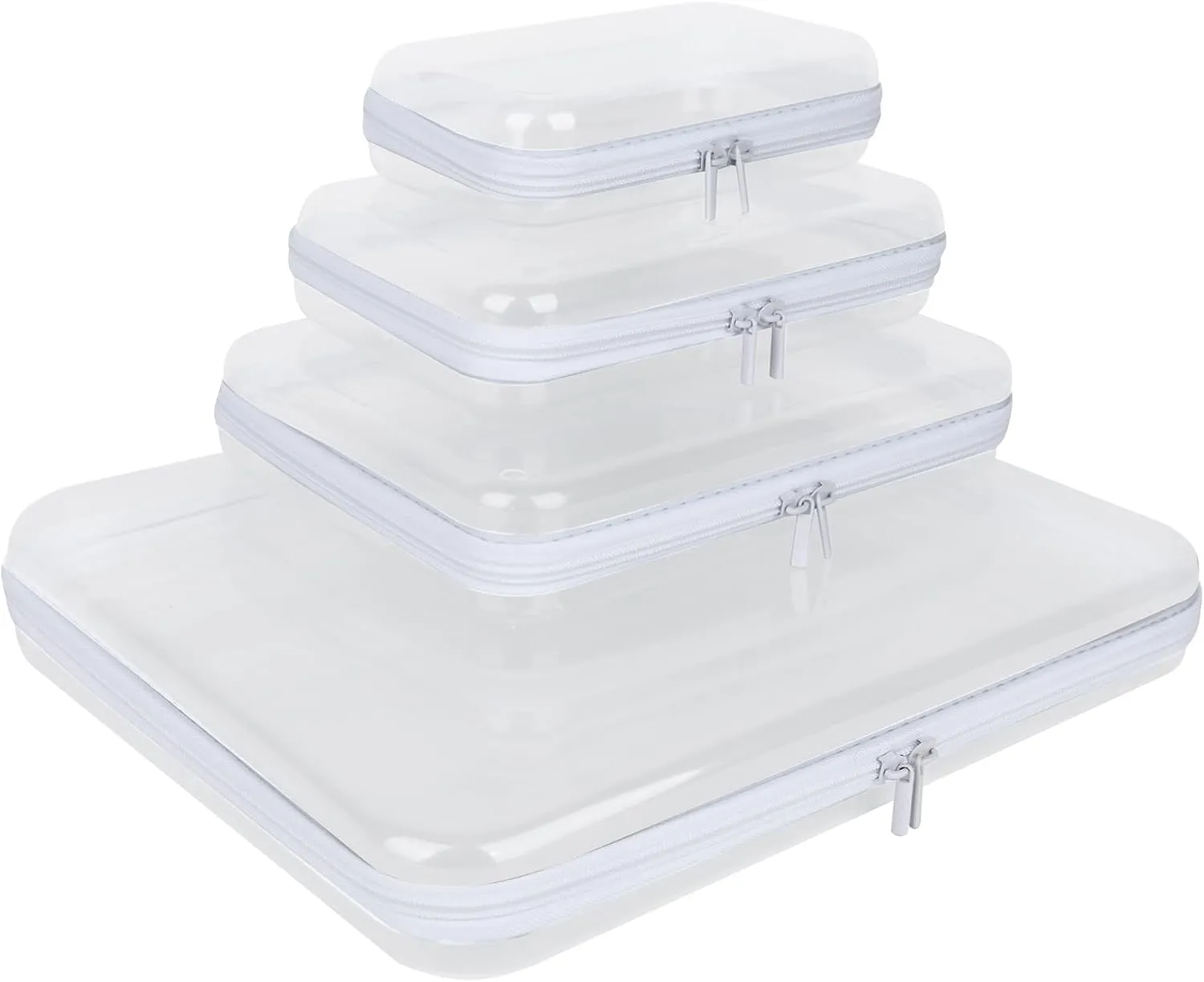 Owfeel 4PCS Clear Hard Shell Zipper Case, Plastic Double Zippered Storage Organizer Pouches for Travel, Transparent Cosmetic Bag for Make Up Tools, Toiletries, Toy Storage