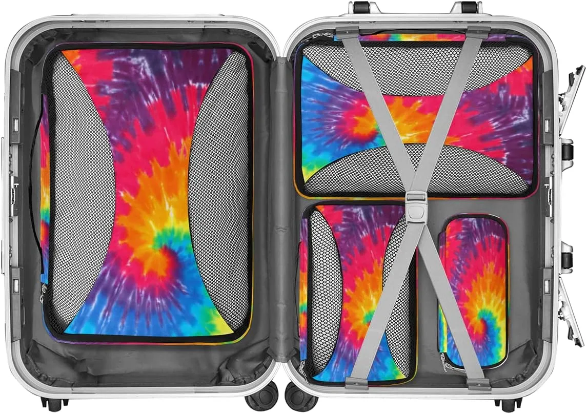 Packing Cubes 4 Pack Multicolor Abstract Art Swirl Tie Dye Travel Packing Bags Individual Carry on Suitcases Underwear Luggage Mesh Organizer Packing Cubes Set for Travel Bag Backpack