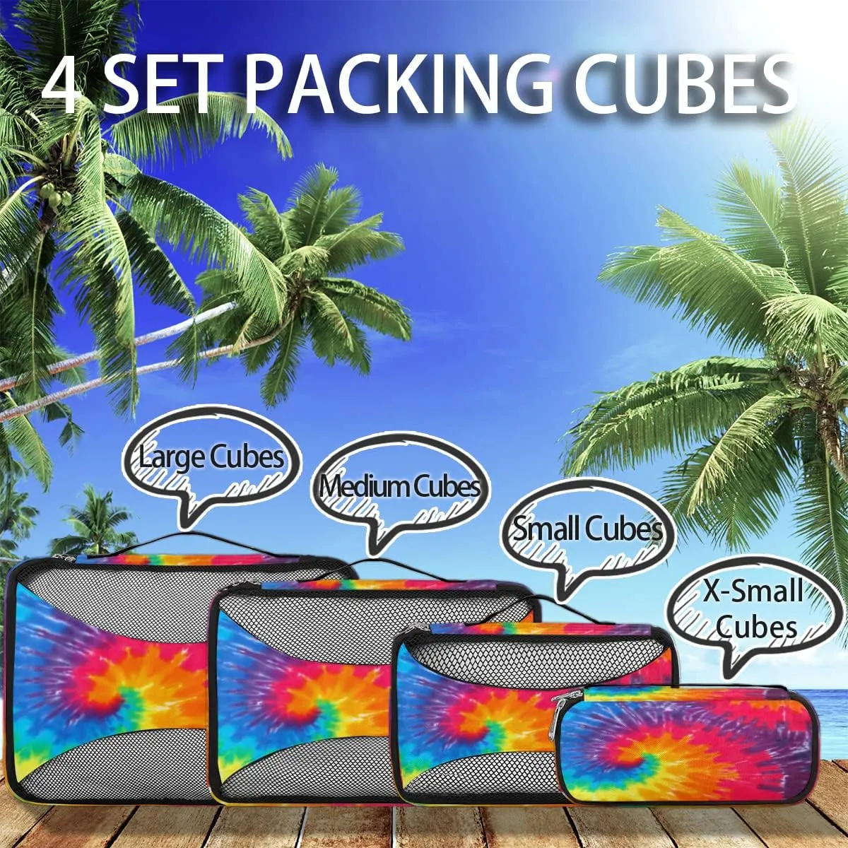 Packing Cubes 4 Pack Multicolor Abstract Art Swirl Tie Dye Travel Packing Bags Individual Carry on Suitcases Underwear Luggage Mesh Organizer Packing Cubes Set for Travel Bag Backpack