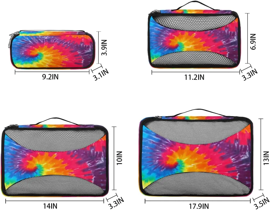 Packing Cubes 4 Pack Multicolor Abstract Art Swirl Tie Dye Travel Packing Bags Individual Carry on Suitcases Underwear Luggage Mesh Organizer Packing Cubes Set for Travel Bag Backpack
