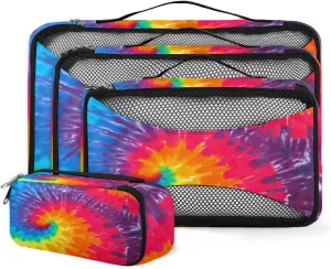 Packing Cubes 4 Pack Multicolor Abstract Art Swirl Tie Dye Travel Packing Bags Individual Carry on Suitcases Underwear Luggage Mesh Organizer Packing Cubes Set for Travel Bag Backpack