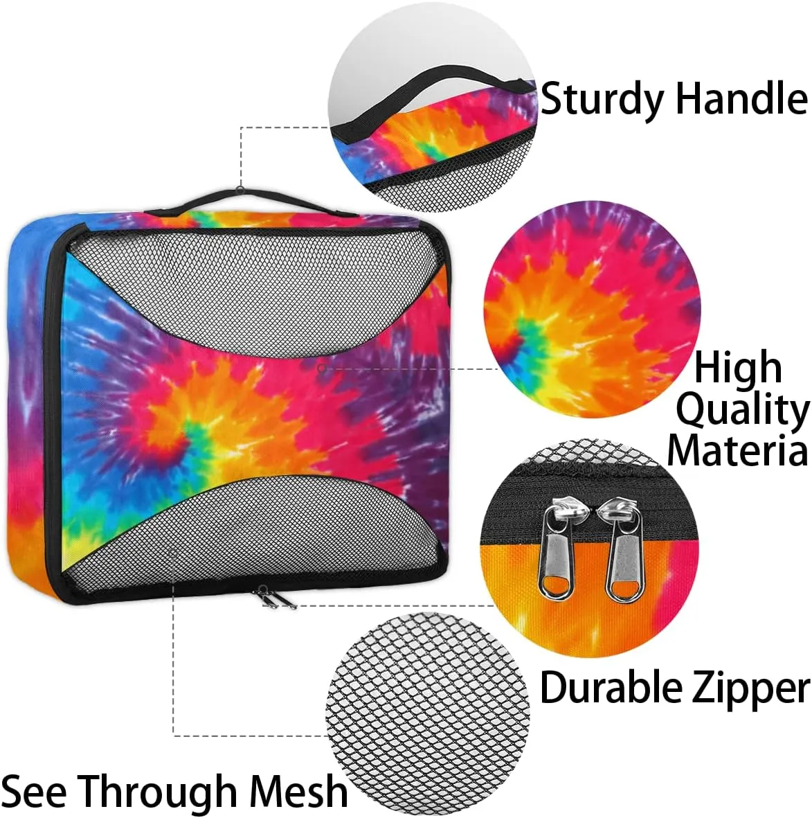 Packing Cubes 4 Pack Multicolor Abstract Art Swirl Tie Dye Travel Packing Bags Individual Carry on Suitcases Underwear Luggage Mesh Organizer Packing Cubes Set for Travel Bag Backpack