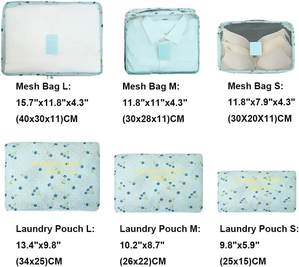 Packing Cubes - 6Pcs Travel Luggage Organizer Bags for Backpack Suitcases (Blue Cherry)