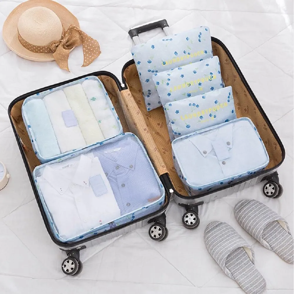 Packing Cubes - 6Pcs Travel Luggage Organizer Bags for Backpack Suitcases (Blue Cherry)