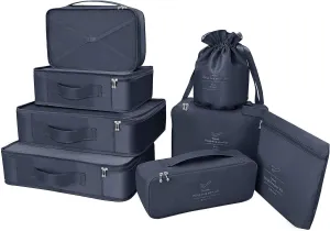 Packing Cubes 8 Sets Travel Luggage Organizers Include Waterproof Shoe Storage Bag Convenient Packing Pouches for Traveller (Navy blue)