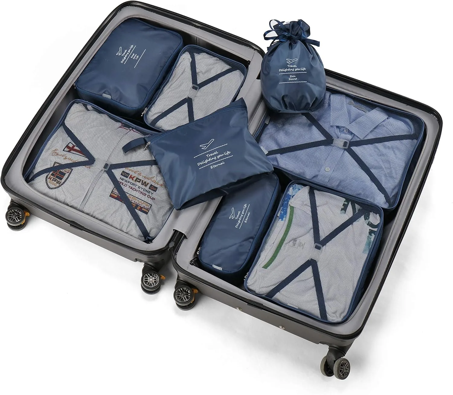 Packing Cubes 8 Sets Travel Luggage Organizers Include Waterproof Shoe Storage Bag Convenient Packing Pouches for Traveller (Navy blue)