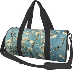 Painting Almond Blossoms Print Round Large Capacity Travel Luggage Bags,Men's and Women's Hand-Held Travel Clothing Bags