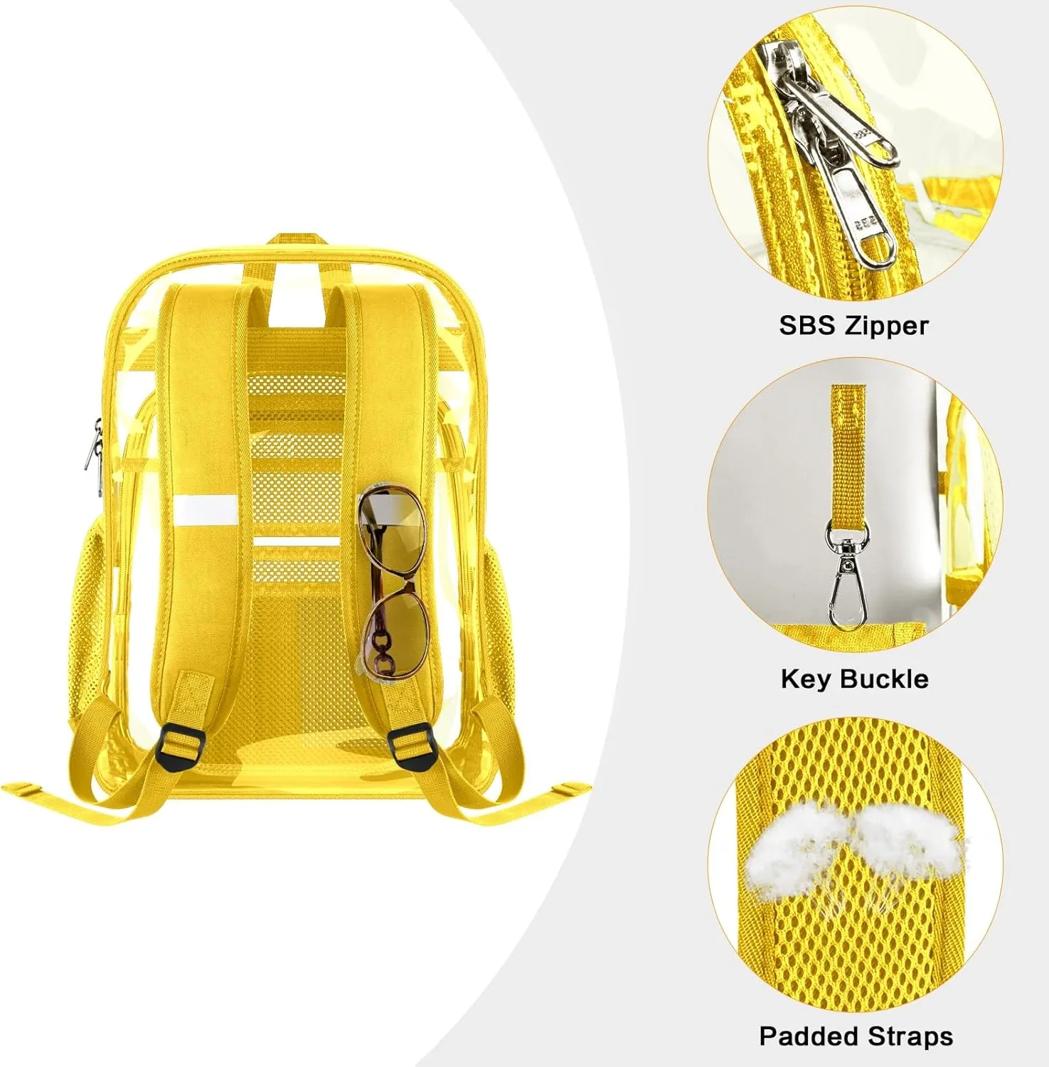 PAMANO Clear Backpack Transparent Heavy Duty Bookbag See Through Bag for College Work Travel Security, Yellow