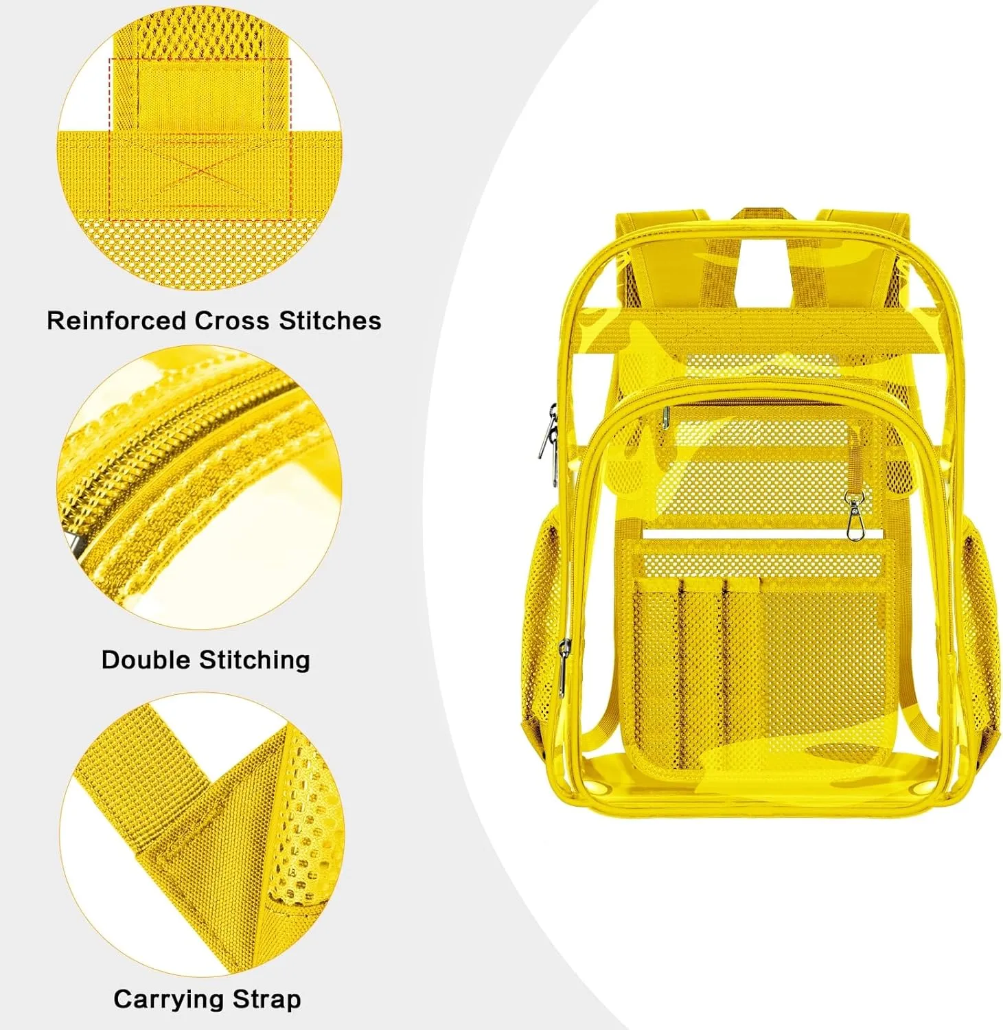 PAMANO Clear Backpack Transparent Heavy Duty Bookbag See Through Bag for College Work Travel Security, Yellow