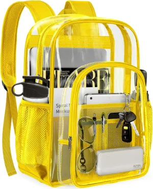 PAMANO Clear Backpack Transparent Heavy Duty Bookbag See Through Bag for College Work Travel Security, Yellow
