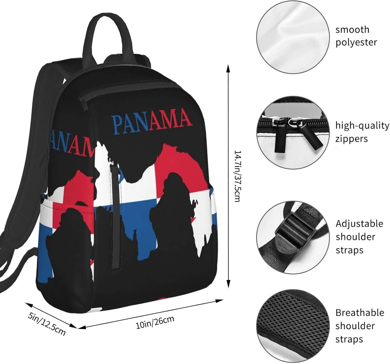 Panama Flag Map Travel Backpacks Casual Laptop Backpack Sport Rucksack Large Capacity Daypack Multi-Pockets Adjustable Strap Bag for Working Hiking