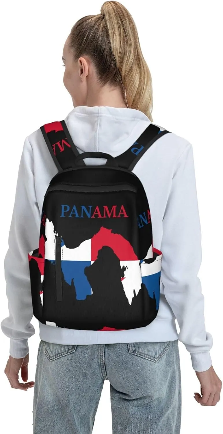 Panama Flag Map Travel Backpacks Casual Laptop Backpack Sport Rucksack Large Capacity Daypack Multi-Pockets Adjustable Strap Bag for Working Hiking
