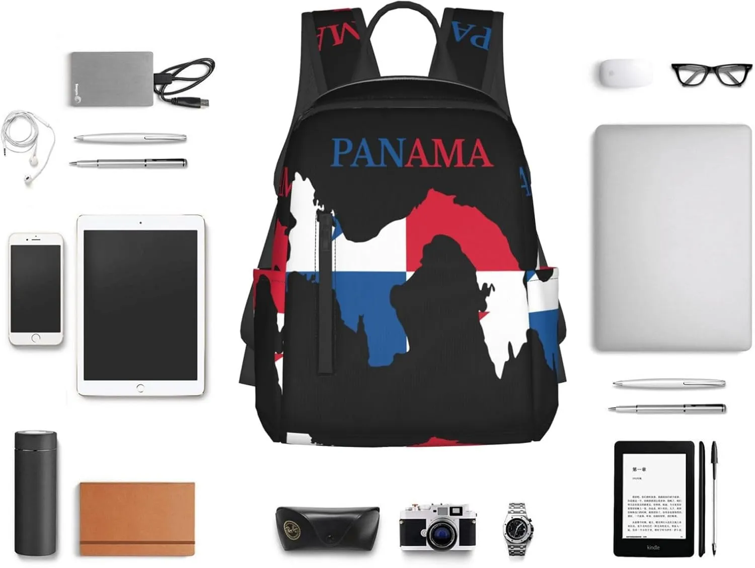 Panama Flag Map Travel Backpacks Casual Laptop Backpack Sport Rucksack Large Capacity Daypack Multi-Pockets Adjustable Strap Bag for Working Hiking