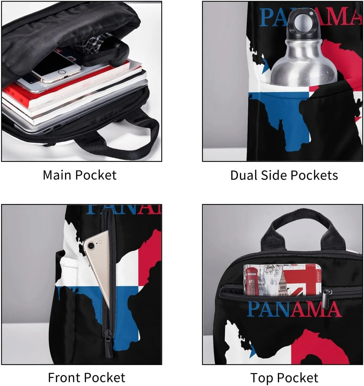 Panama Flag Map Travel Backpacks Casual Laptop Backpack Sport Rucksack Large Capacity Daypack Multi-Pockets Adjustable Strap Bag for Working Hiking