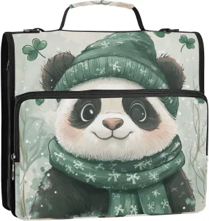 Panda Teal Pattern 1.5 Inch 3 Rings Binder with Extra Pockets with Shoulder Strap Multiple Pockets Portable Home Travel Safe Storage Bag Suitable for Middle School