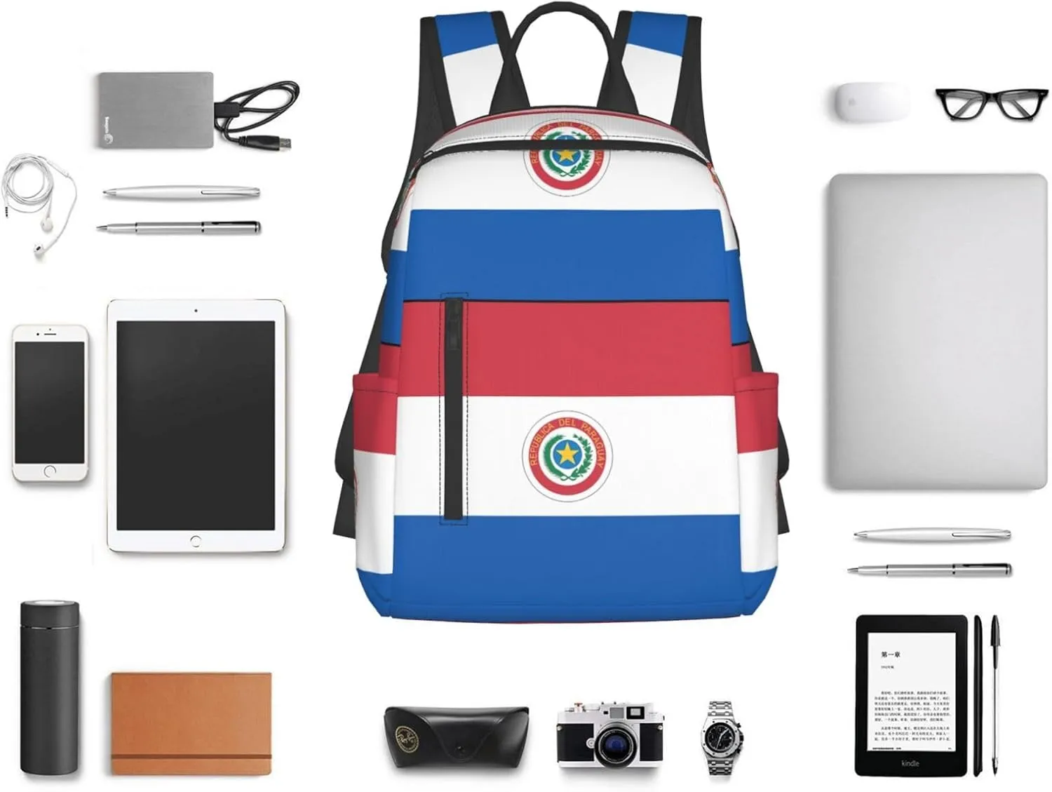 Paraguay Paraguayan Flag Travel Backpacks Casual Laptop Backpack Sport Rucksack Large Capacity Daypack Multi-Pockets Adjustable Strap Bag for Working Hiking