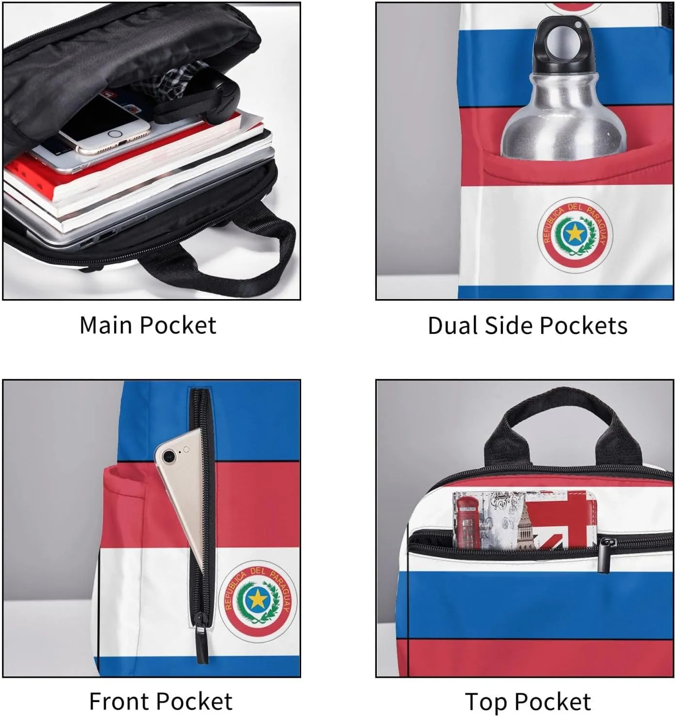Paraguay Paraguayan Flag Travel Backpacks Casual Laptop Backpack Sport Rucksack Large Capacity Daypack Multi-Pockets Adjustable Strap Bag for Working Hiking