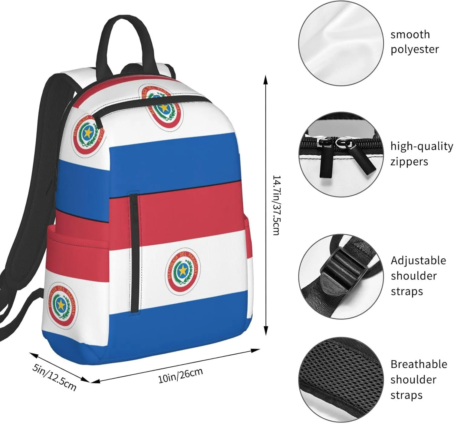 Paraguay Paraguayan Flag Travel Backpacks Casual Laptop Backpack Sport Rucksack Large Capacity Daypack Multi-Pockets Adjustable Strap Bag for Working Hiking