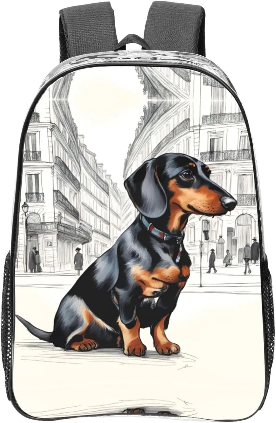 Parisian Dachshund Print Large Clear PVC Backpack Men Women Suitable Bag Stadium Event Outdoor Sport Travel