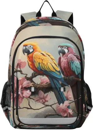 Parrots Cherry Colors Backpack for Women Men Travel Laptop Daypack Shoulder Bag Book Bag Daypack with Reflective Strip 12.9” × 17.7”