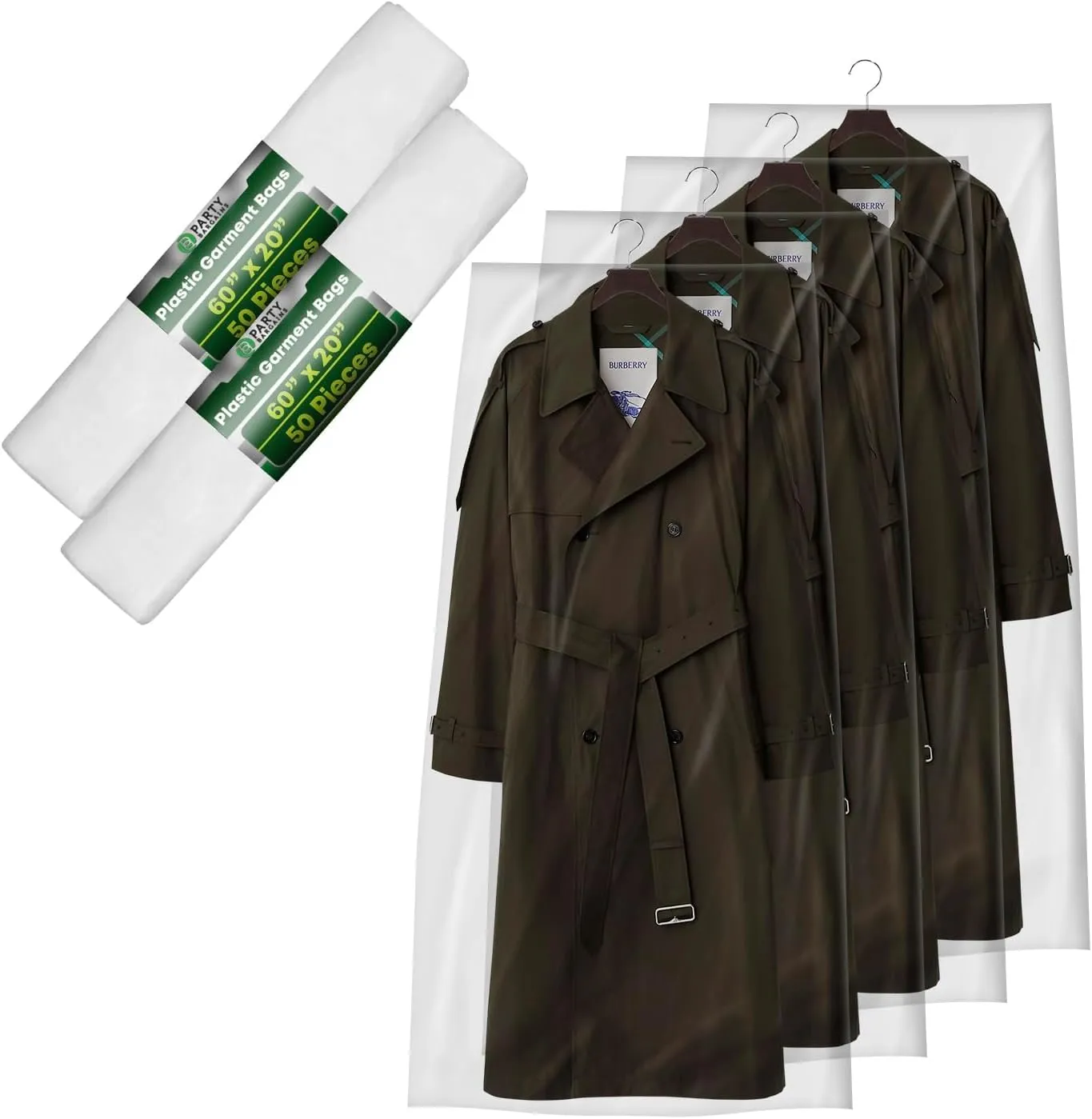 PARTY BARGAINS Disposable Garment Bag, 100 Pack, 60 x 20 IN, Polyethylene, Zipper Closure