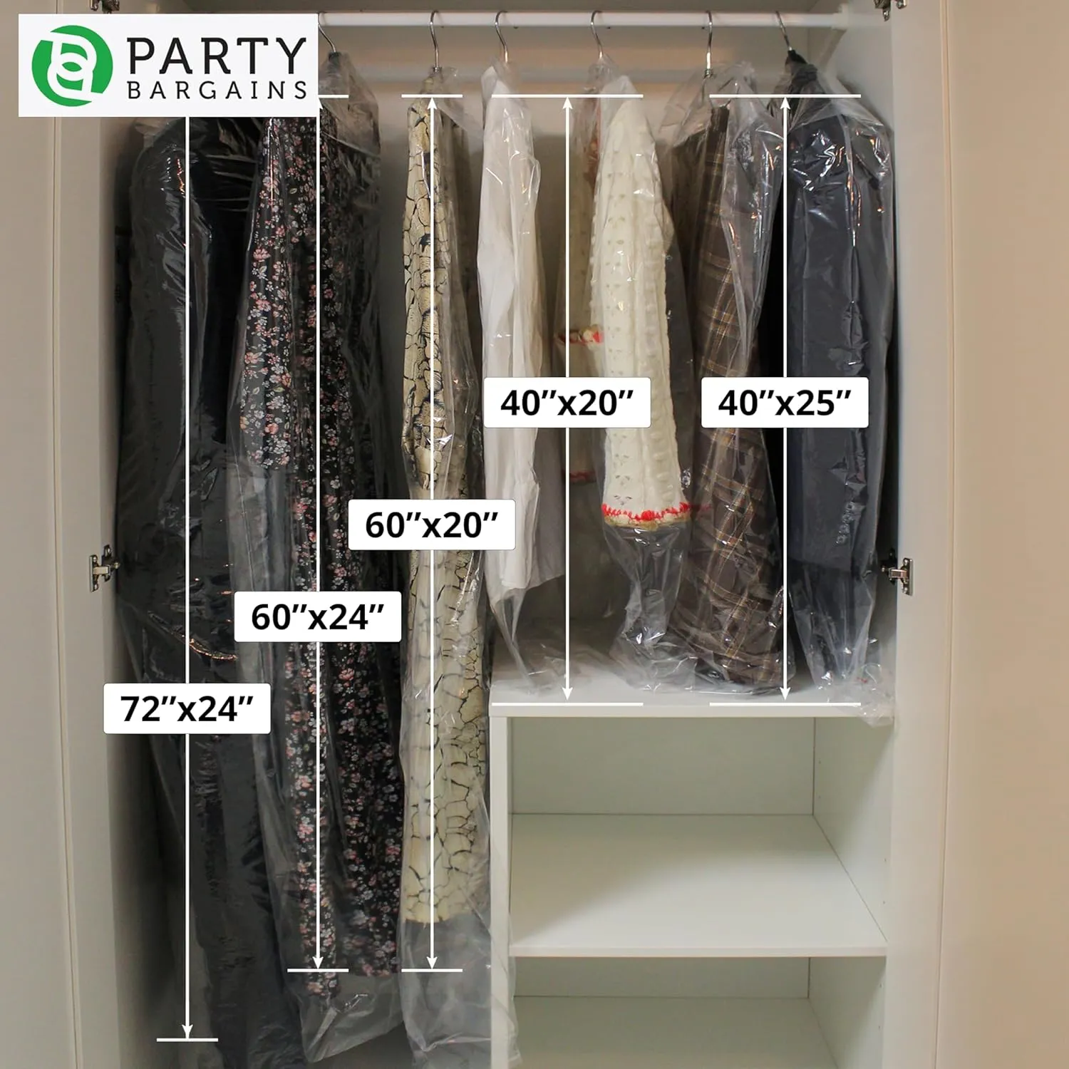 PARTY BARGAINS Disposable Garment Bag, 100 Pack, 60 x 20 IN, Polyethylene, Zipper Closure
