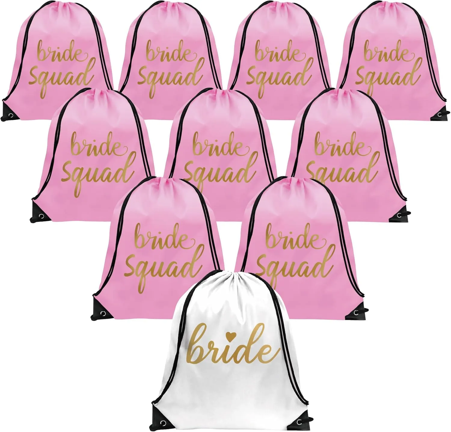 PartyGifts&beyond Bridesmaid Gift Drawstring Bags 10Packs Bride Squad Gift Bags for Bachelorette Party Bridal Drawstring Bags for Wedding Gifts(Pink)