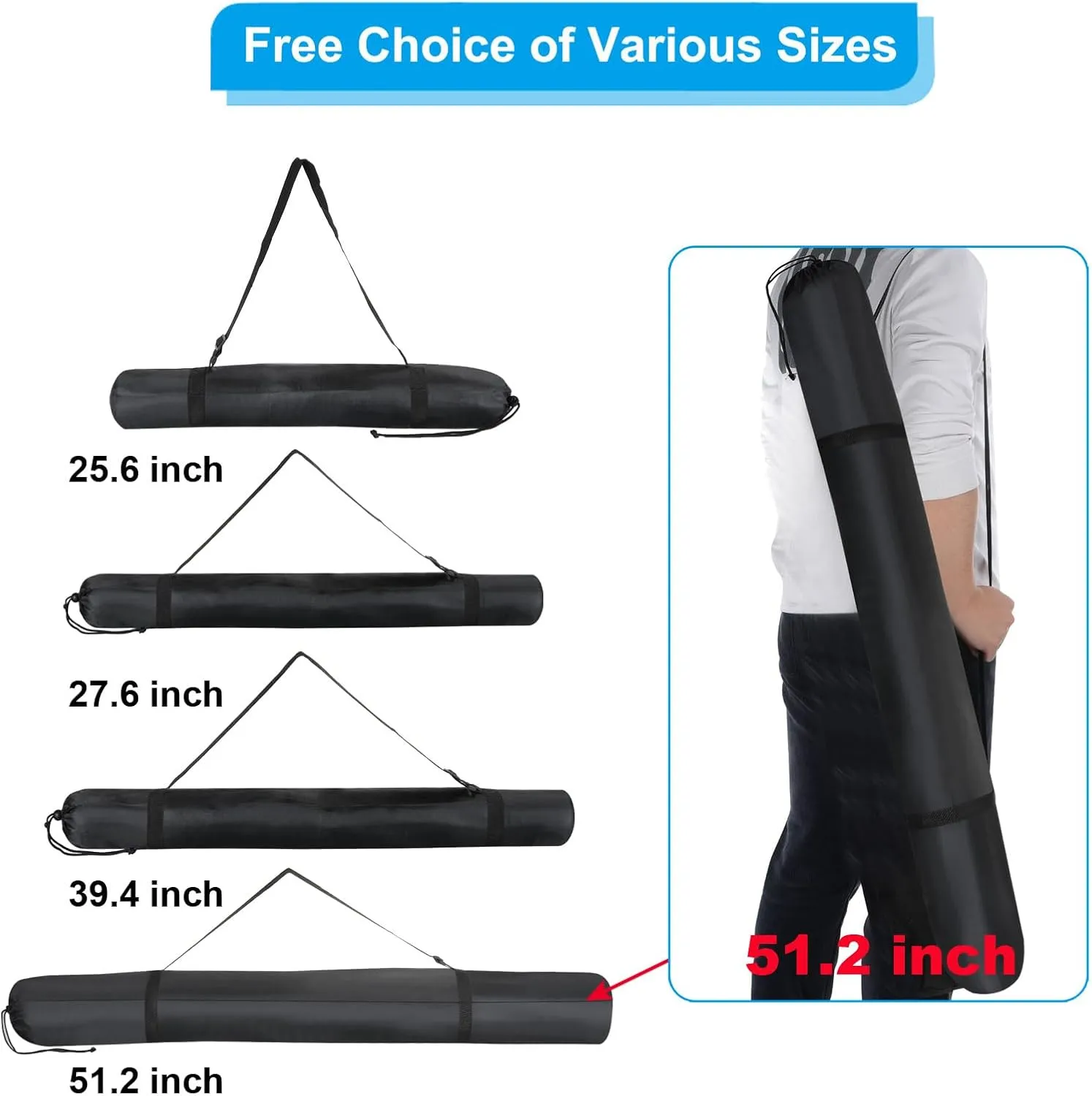 PATIKIL 51 Inch Tripod Monopod Case Bag, 2 Pack Nylon Camping Foldable Tripod Carry Case Storage Bag with Shoulder Strap for Outdoor Travel, Black