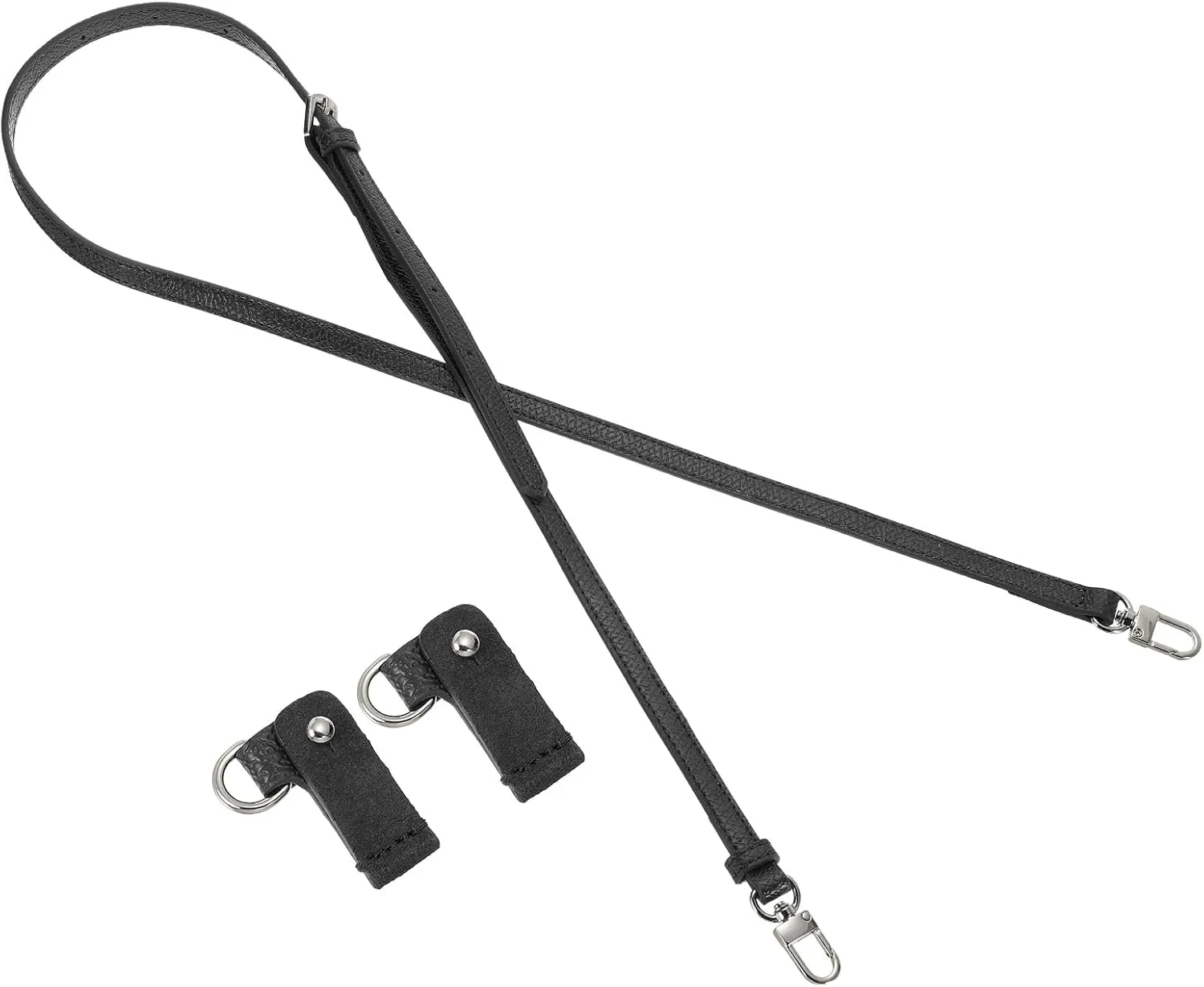 PATIKIL Leather Shoulder Straps, Adjustable Purse Straps Replacement Kit Crossbody Handbag with Silver Clasp for Mini Tote Bag, Black