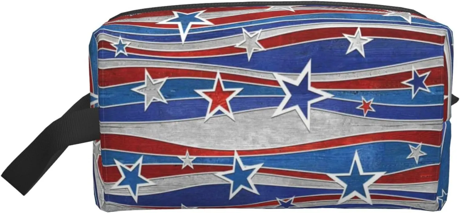 Patriotic Stars Strips Independence Day Print Travel Storage Bag Capacity Zippered For Toiletries Cosmetics Daily Essentials