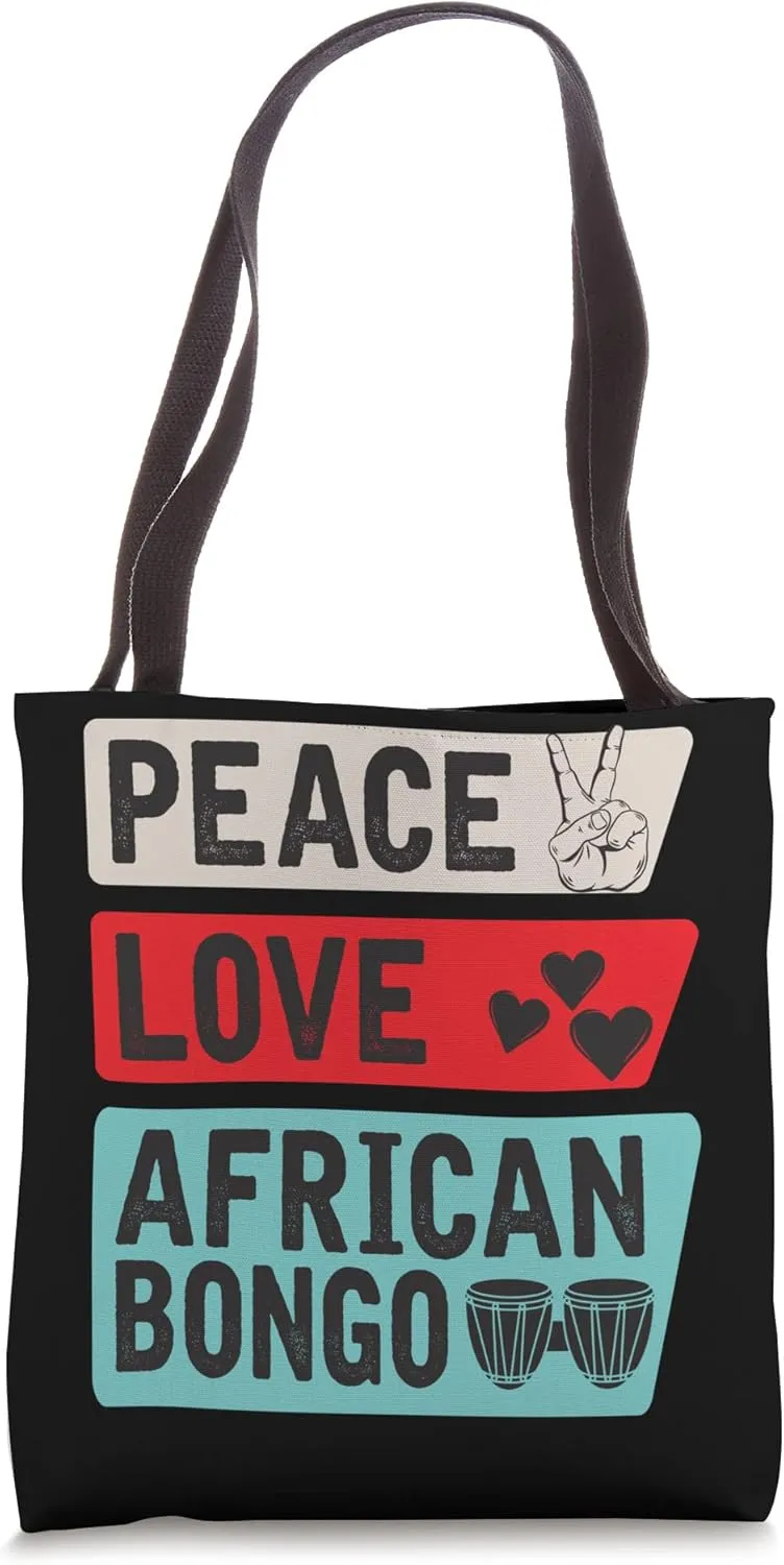 Peace Love African Bongo Music Instrument African Bongo Drum Tote Bag