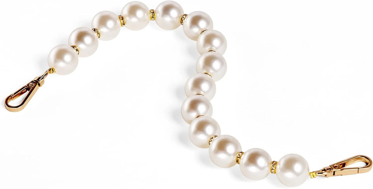Pearls Beads Handle Bracelet Short Handbag Wallet Clutch Purses For Women Chain Replacement Straps With Lady Buckle Bag Accessories (Off White With Gold Clasp)